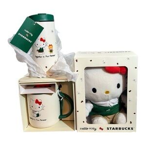 Sanrio Starbucks Hello Kitty Mug, Tumbler, and Plush Set - White and green